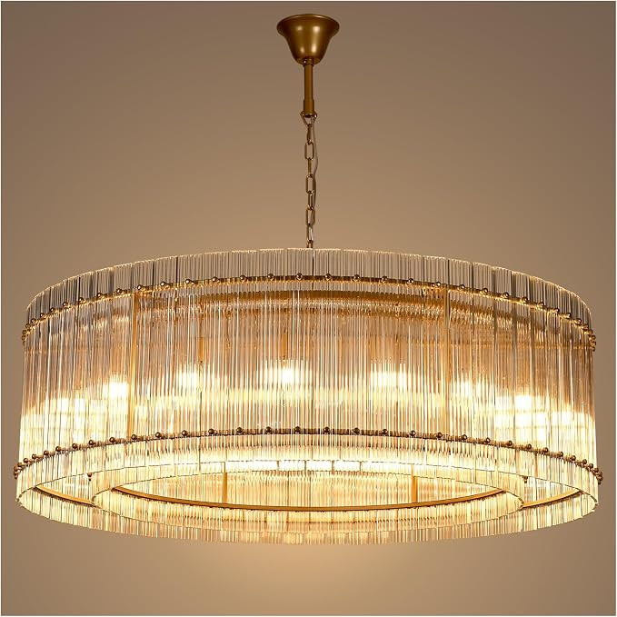 Gold Crystal Glass Chandelier 48 Inch 18 Lights, Modern Luxury Round Semi Flush Mount Pendant Lig... | Amazon (US)