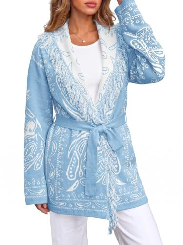 Saodimallsu Womens Fall Tassel Shawl Collar Cardigan Paisley Wrap Sweaters | Amazon (US)