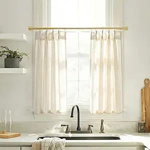 Lino Rosa Pinch Pleat Cafe Curtains 24 Inch Length for Kitchen Window Over Sink, Cream Linen Ligh... | Amazon (US)