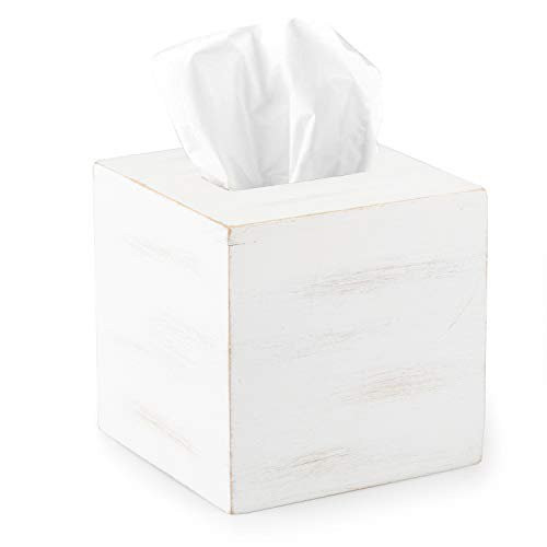 Ilyapa Wood Tissue Box Cover Square - Rustic Farmhouse White Wooden Tissue Holder - Walmart.com | Walmart (US)