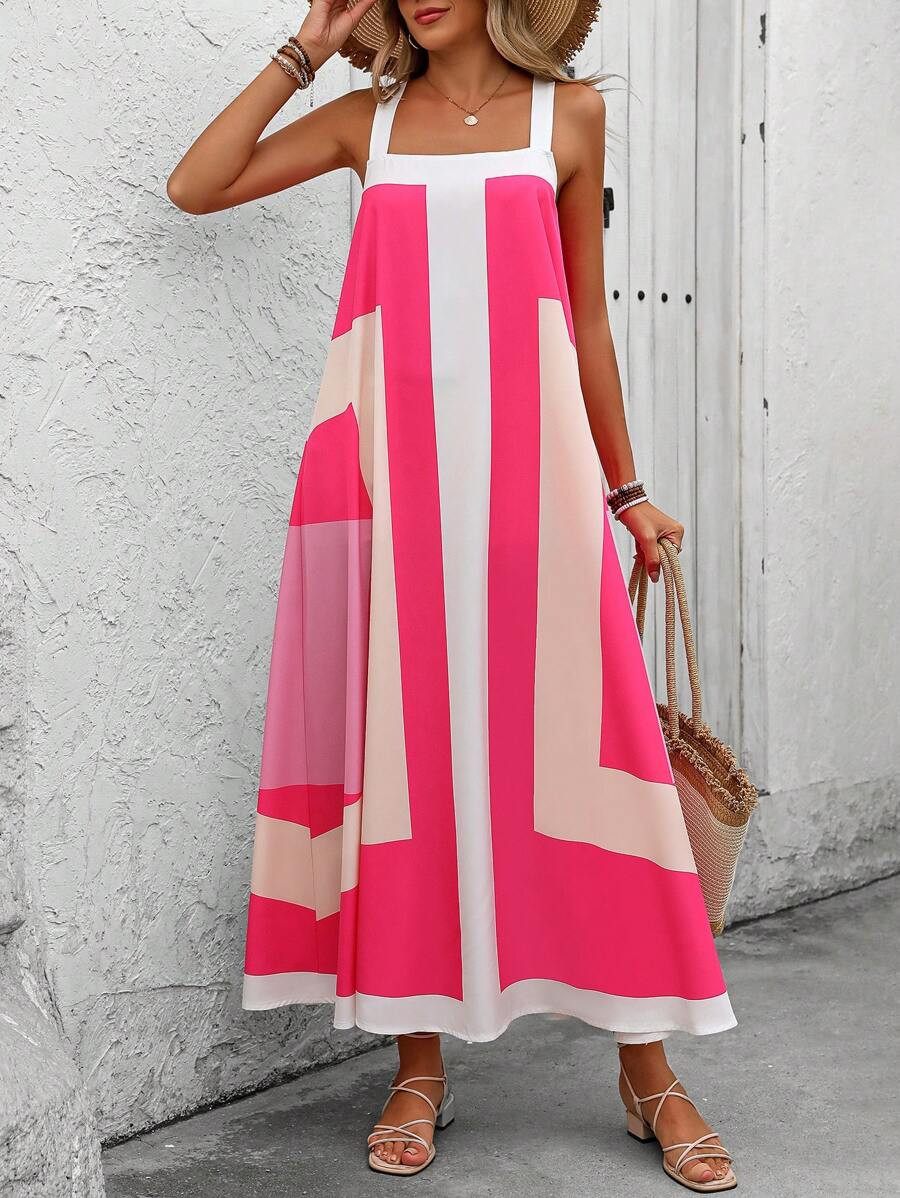 SHEIN VCAY Women's Minimalist Irregular Printed Spaghetti Strap Dress For Daily Wear | SHEIN