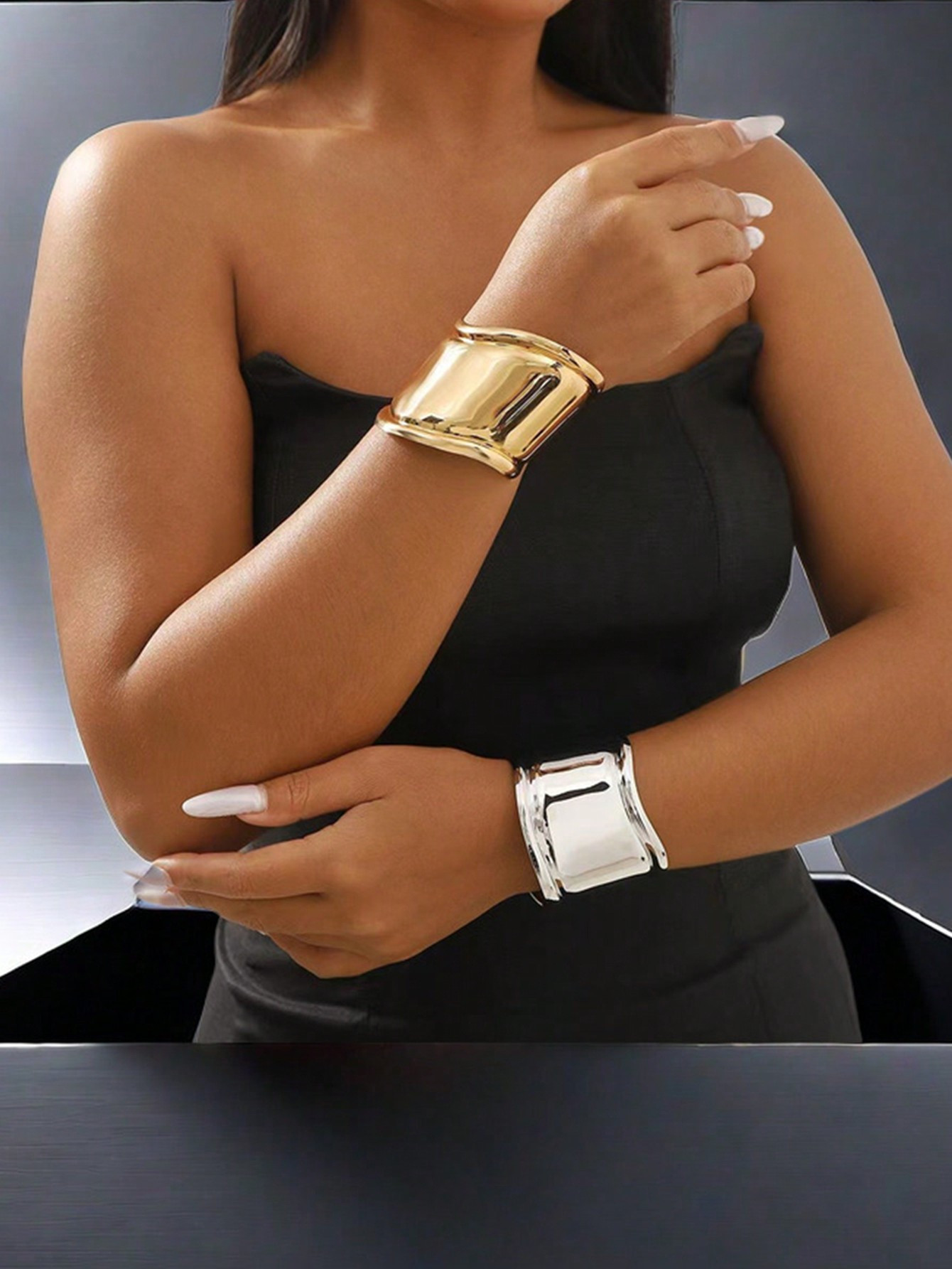 European And American Fashionable Wide Cuff Bracelet, Unisex Cool Design Open Bangle Wristband | ... | SHEIN