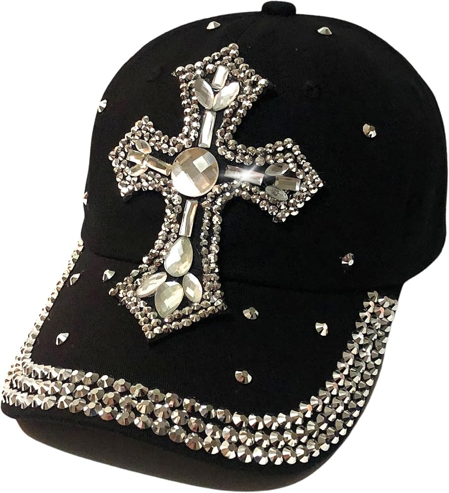 Popfizzy Bedazzled Cross Hat for Women, Rhinestone Hat with Cross on It, Bling Christian Hats, Bl... | Amazon (US)