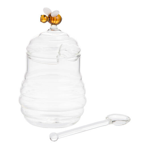 Glass Beehive and Bee Ribbed Figural Honey Pot with Dipper by World Market | World Market