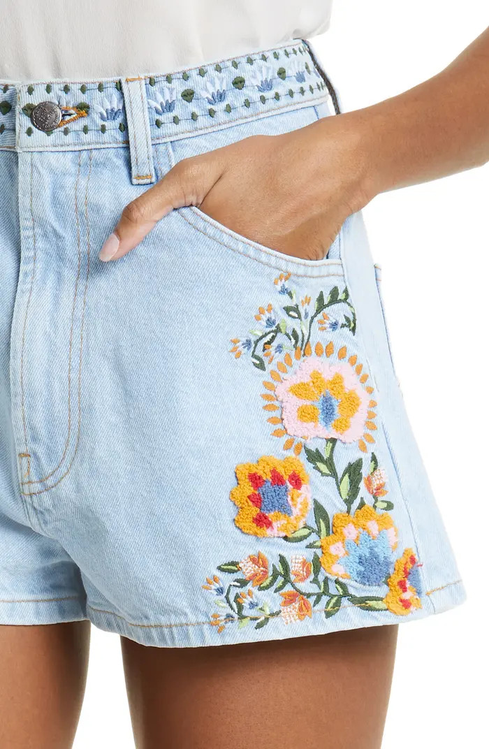 Summer Garden Floral Embroidered Denim Shorts | Nordstrom