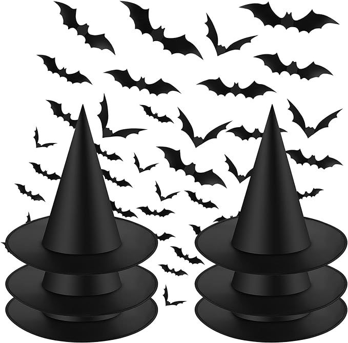 6 Pcs Halloween Witch Hats with 60 Pcs 3D Bats or Spider Sticker,Witch Costume Accessory for Hall... | Amazon (US)