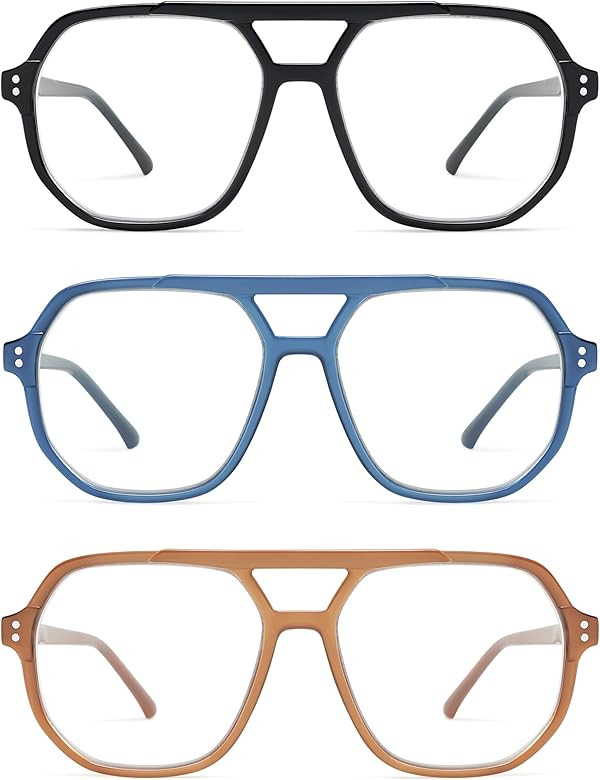 AMOMOMA Trendy Retro Aviator Reading Glasses for Women Men,Classic Large Oversized Reader Blue Li... | Amazon (US)