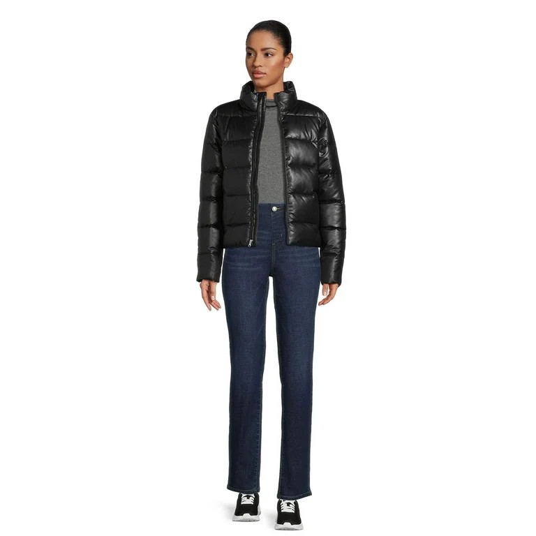Time and Tru Women's Short Faux Leather Puffer Jacket, Sizes XS-3X | Walmart (US)
