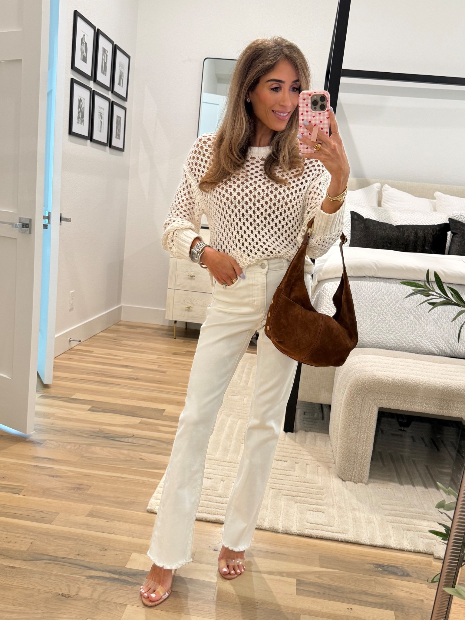 White jeans with raw hem
Petite friendly size 00 open knit sweater linking similar it’s older 

#LTKPetite #LTKootd