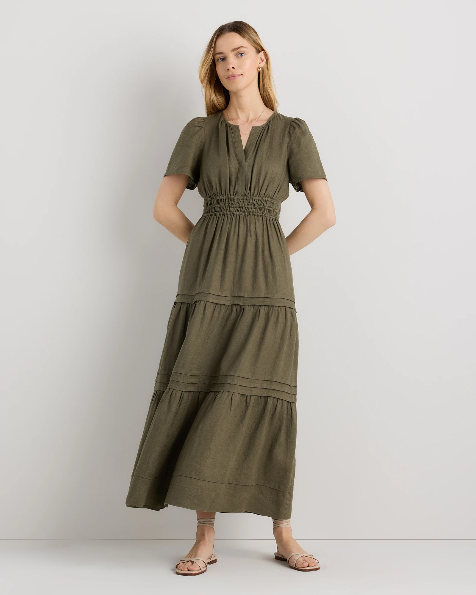 Quince | Women's 100% European Linen Tiered Maxi Dress in Black, Size XL | Quince