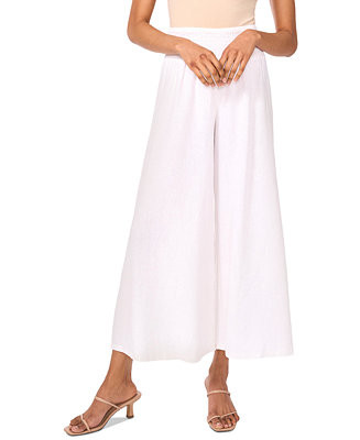 Vince Camuto Women's Linen Blend Smocked Waist Cropped Wide Leg Pants - Macy's | Macy's