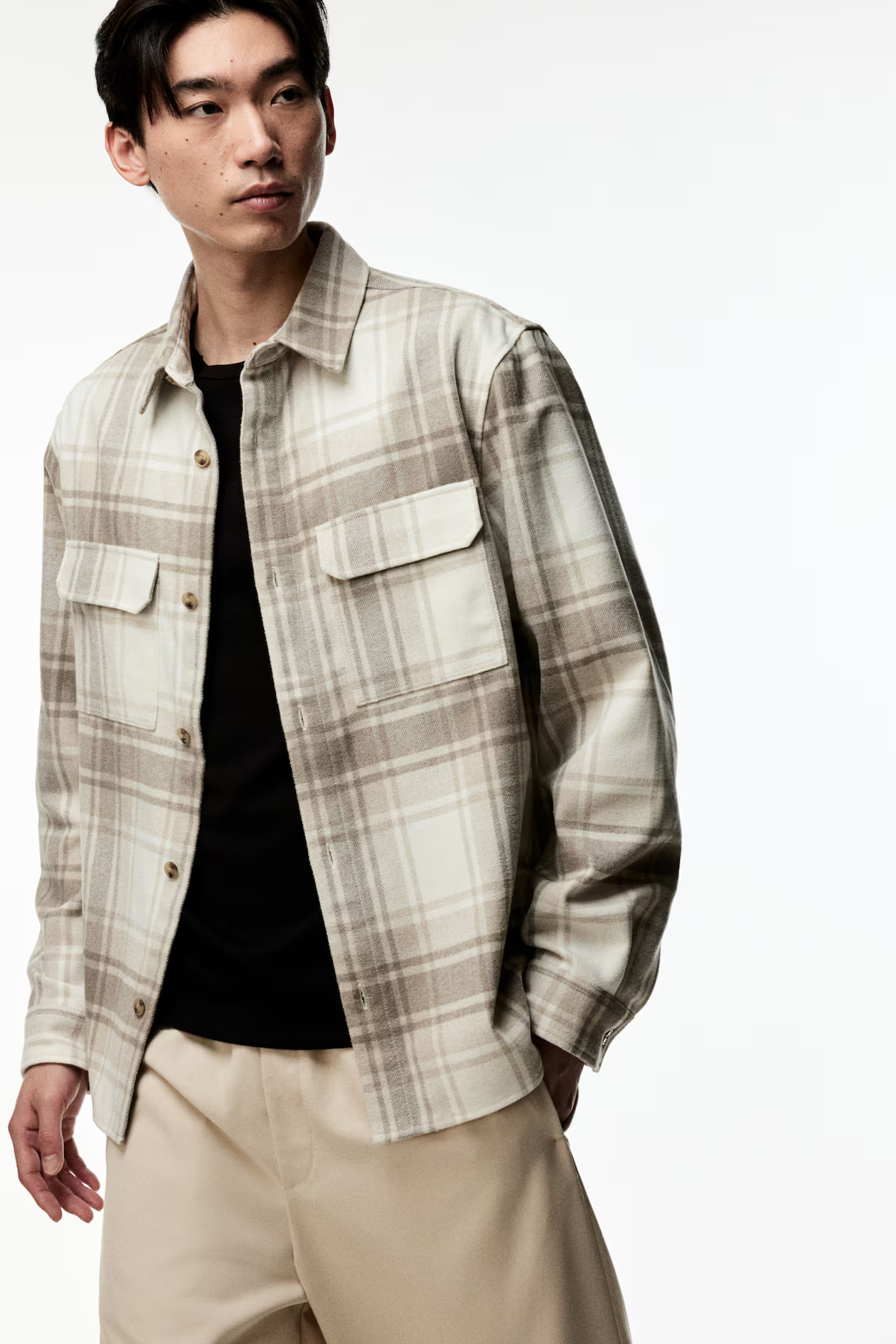 Regular Fit Felted Overshirt - Beige/plaid - Men | H&M US | H&M (US + CA)