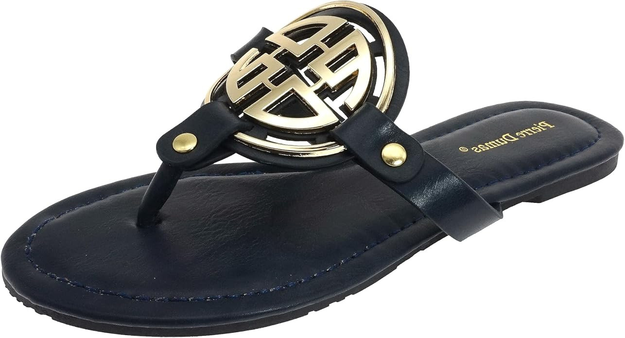 Pierre Dumas Women's Medallion Vegan Slide Thong Flip Flop Flat Sandal | Amazon (US)