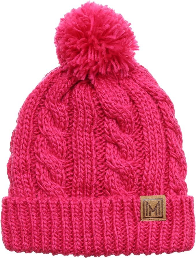 MIRMARU Winter Oversized Cable Knitted Pom Pom Beanie Hat with Fleece Lining. | Amazon (US)