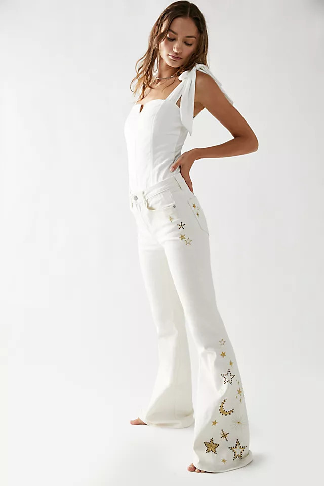 Free People x Driftwood Farrah Embroidered Flare Jeans | Free People (Global - UK&FR Excluded)