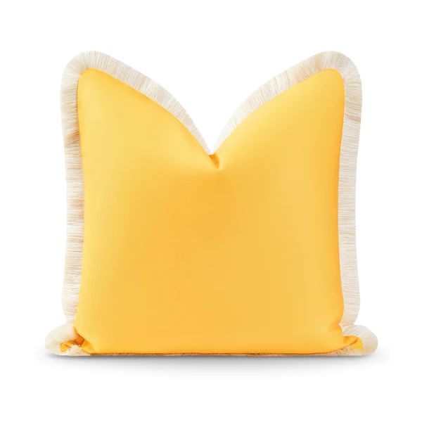 Coastal Indoor Outdoor Pillow Cover, Fringe, Solid Yellow, 20"x20" | Hofdeco