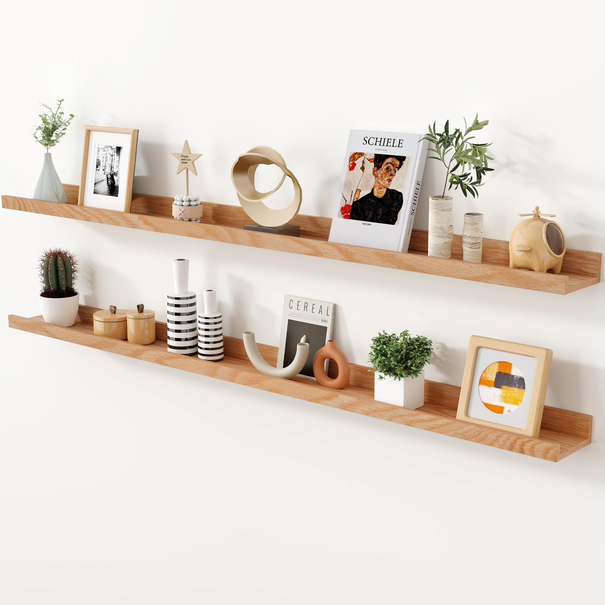 Axeman Oak Picture Ledge Shelf, 55 Inch Floating Shelves Set of 2, Solid Oak Wood Wall Shelves wi... | Amazon (US)
