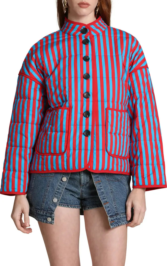 Stripe Boxy Quilted Cotton Blend Jacket | Nordstrom