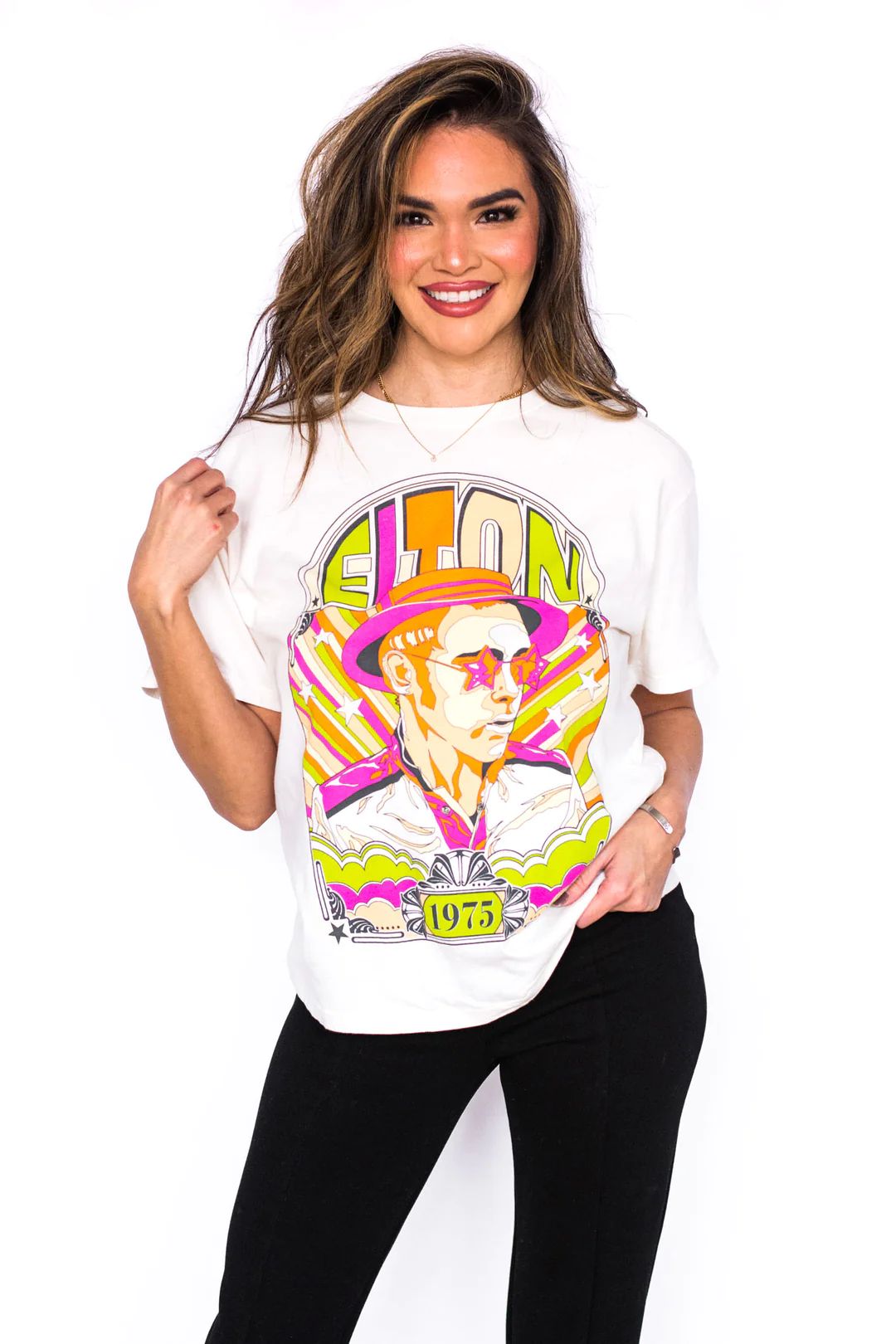 Daydreamer Elton John 1975 Boyfriend Graphic Tee | Apricot Lane Boutique