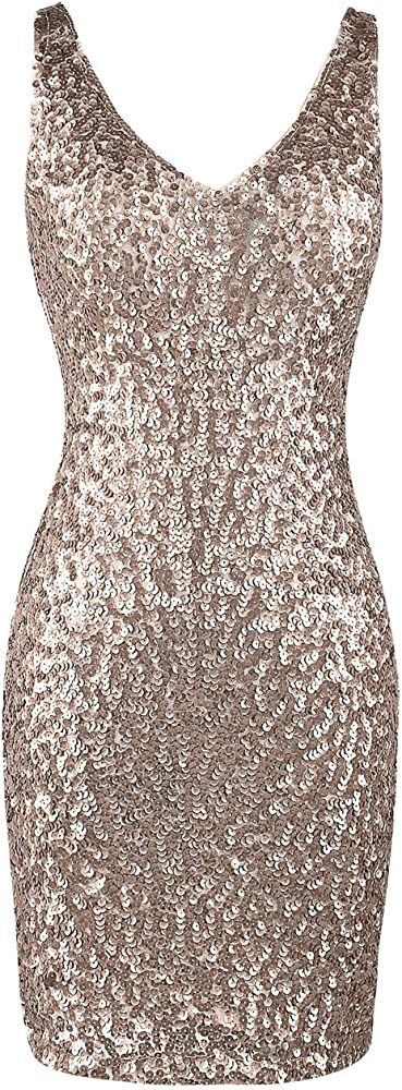 Women's Sexy Deep V Neck Sequin Glitter Bodycon Stretchy Mini Party Dress | Amazon (US)