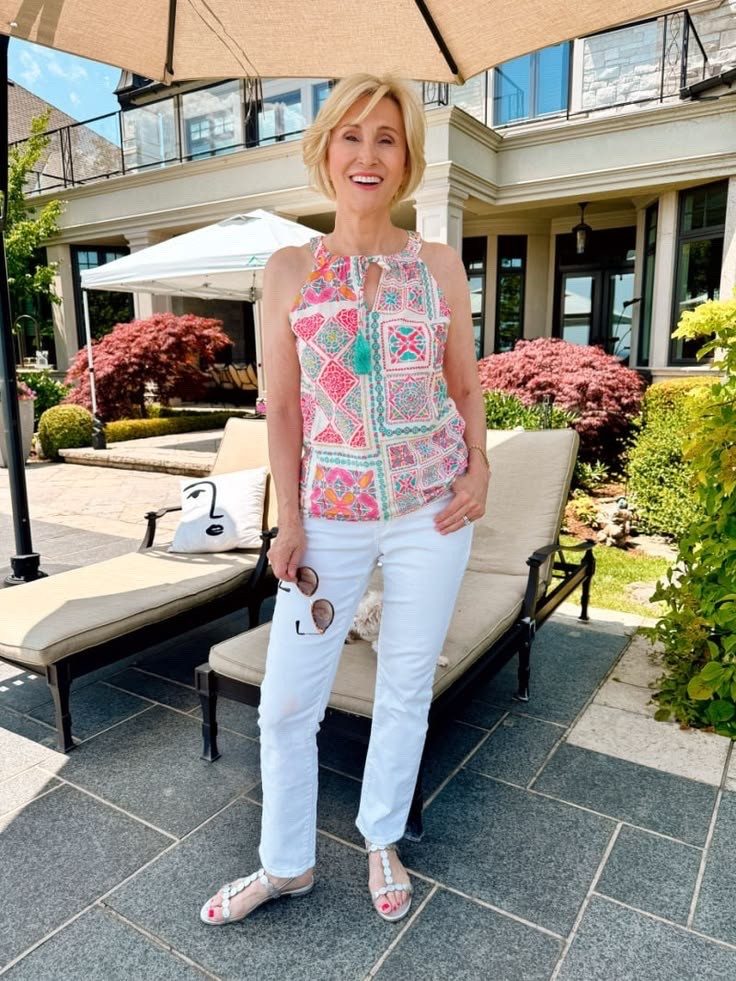 Some outfit combinations are simple, but they just work every time. 🤍 This patterned sleeveless linen top paired with white straight-leg jeans is one of those easy looks that feels fresh, comfortable, and effortlessly put together.

I love how the white jeans let the pattern take center stage, while the linen keeps everything light and breathable. Perfect for warm days when you want to look polished without trying too hard.

#LTKSeasonal #LTKOver40 #LTKootd
