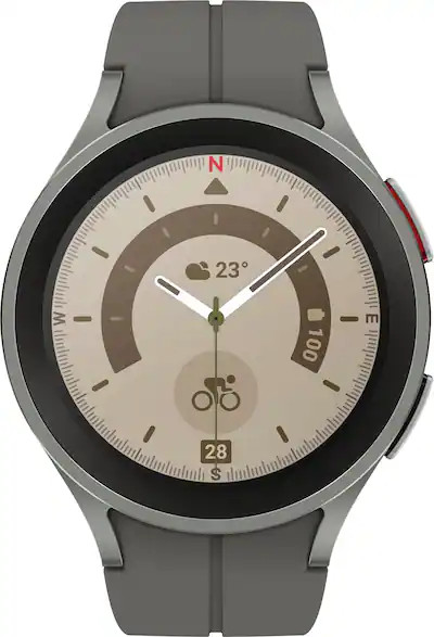 Samsung - Geek Squad Certified Refurbished Galaxy Watch5 Pro Titanium Smartwatch 45mm LTE - Gray ... | Best Buy U.S.