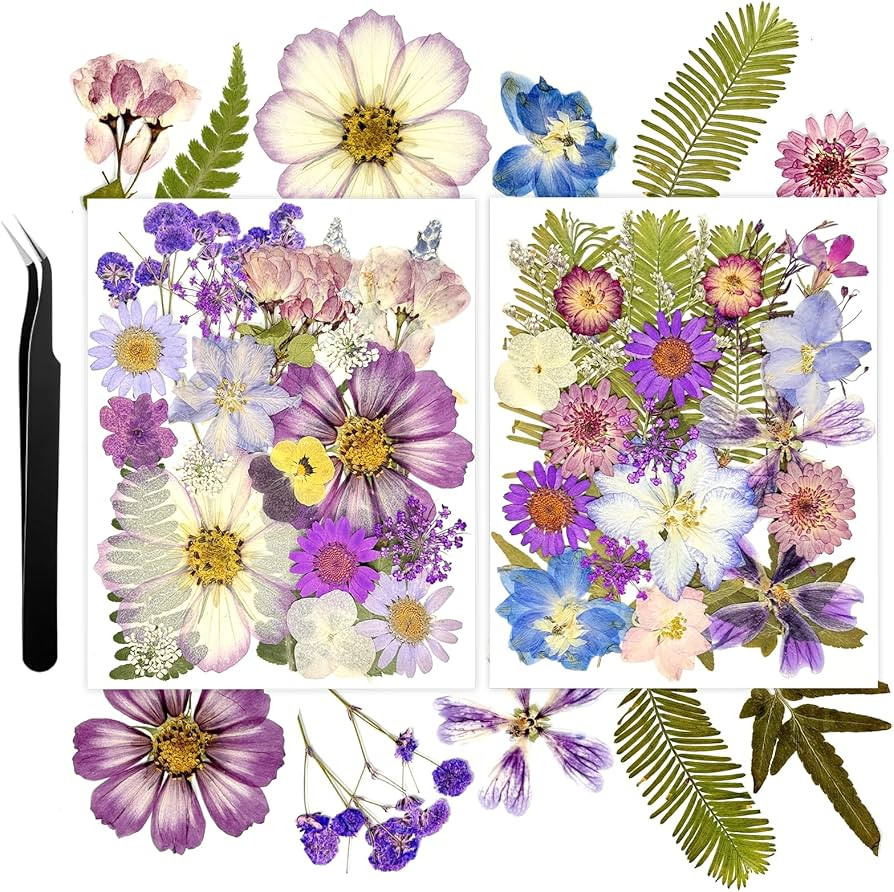 50+ Pcs Dried Flowers for Crafts, Real Pressed Flowers Bulk Purple Small Dried Flowers for Resin ... | Amazon (US)