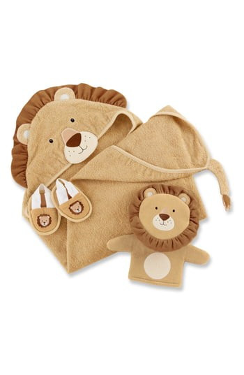 Infant Baby Aspen Lion Hooded Robe, Bath Mitt & Slippers Set, Size One Size - Beige | Nordstrom