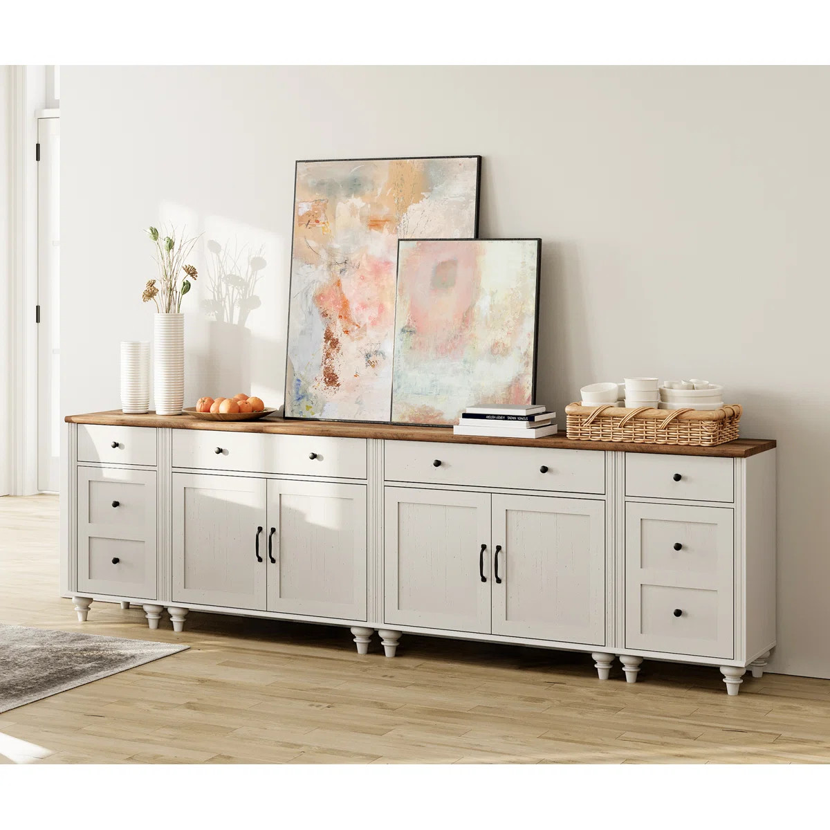 Charlton Home® Scarlett Kitchen Buffet Sideboard Cabinet With 2 Drawers And 4 Doors, Mid-Century... | Wayfair North America
