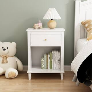 White 1-Drawer Wood Nightstand with Storage Cabinet(26.8 in. H) XS-W80859138 - The Home Depot | The Home Depot