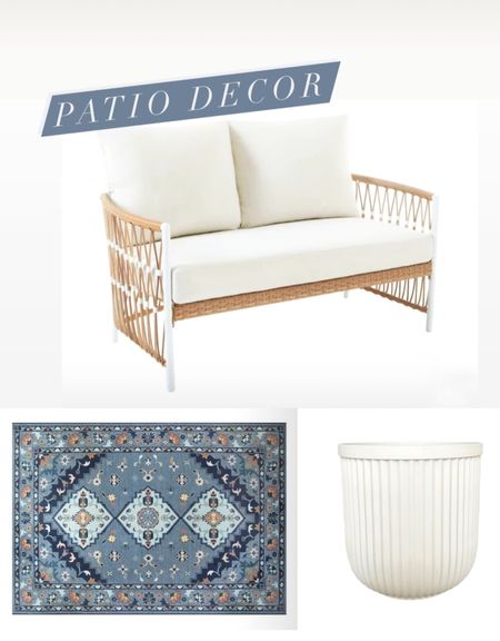 Patio decor, patio furniture, outdoor loveseat, indoor/outdoor rug, planter 

#LTKhome #LTKstyletip #LTKSeasonal