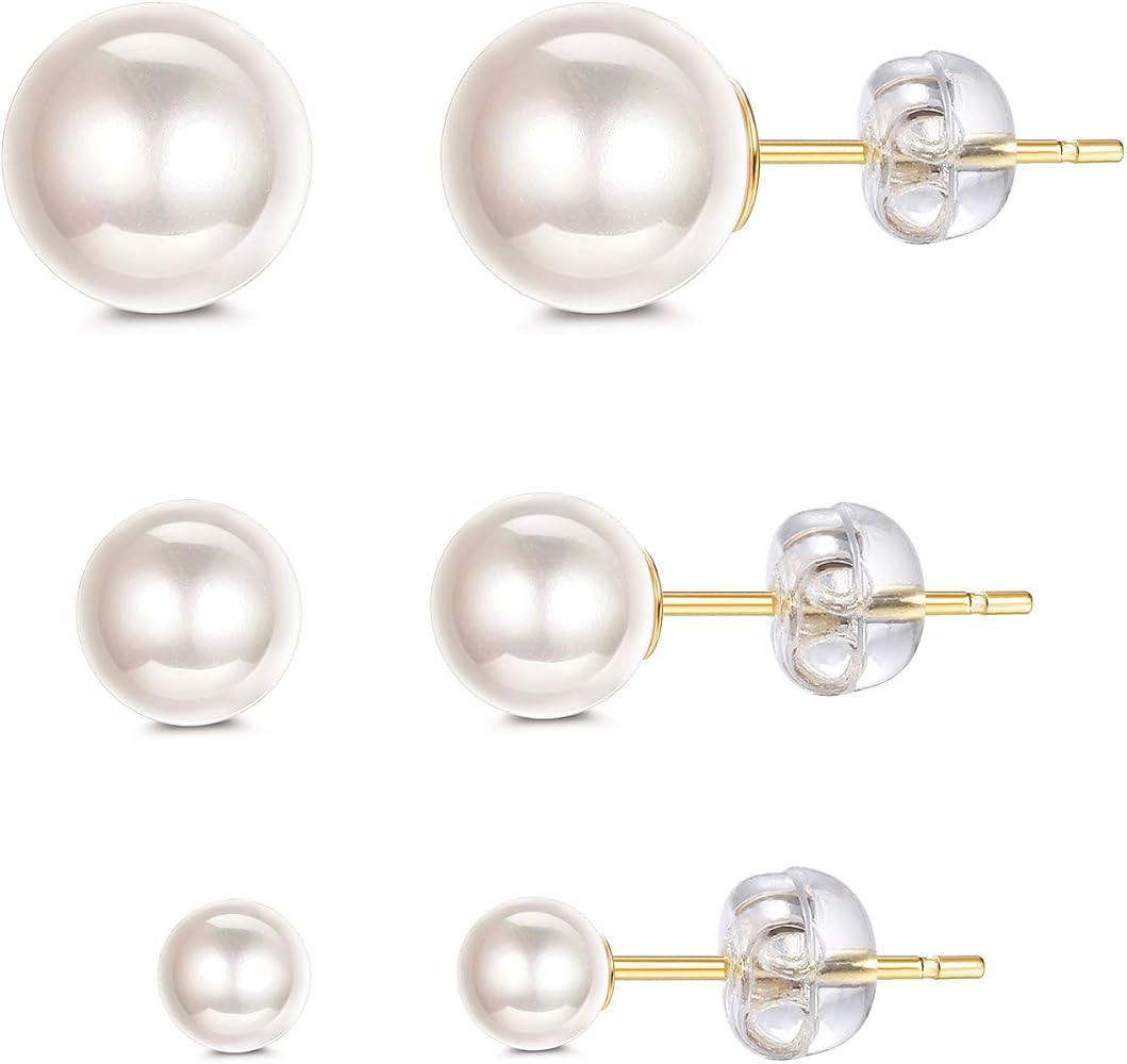 Sllaiss 925 Sterling Silver Austria Pearl Earrings 18K Gold Pink Earrings Sets Stud Earrings for ... | Amazon (US)