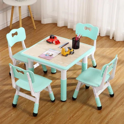 Toddler Table and Chairs Set for 4 Kids Study Table and Chair Set With Adjustable Height Graffiti Desktop Children Activity Table for Daycare Classroo | Wayfair North America