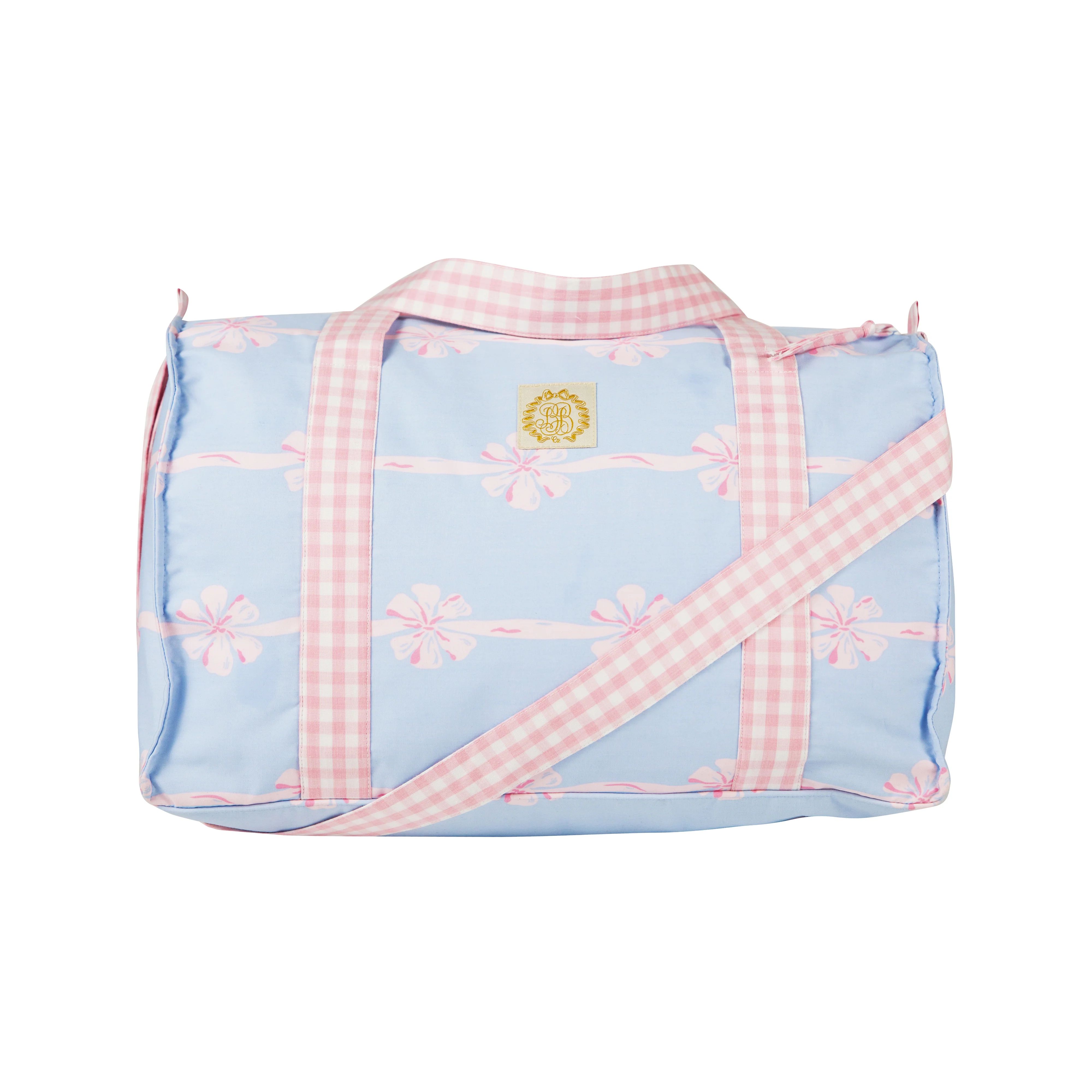 Stewart Sleepover Tote - No Bow, No Go with Sandpearl Pink Gingham | The Beaufort Bonnet Company