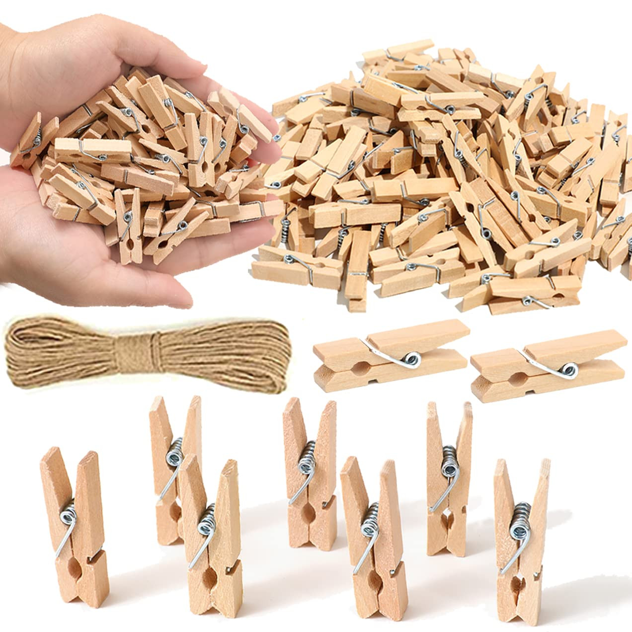 1.35 Inch Mini ClothesPins for Photo【100 Pcs】 with 32 Feet Jute Twine，Mini Clothes Pins for... | Amazon (US)