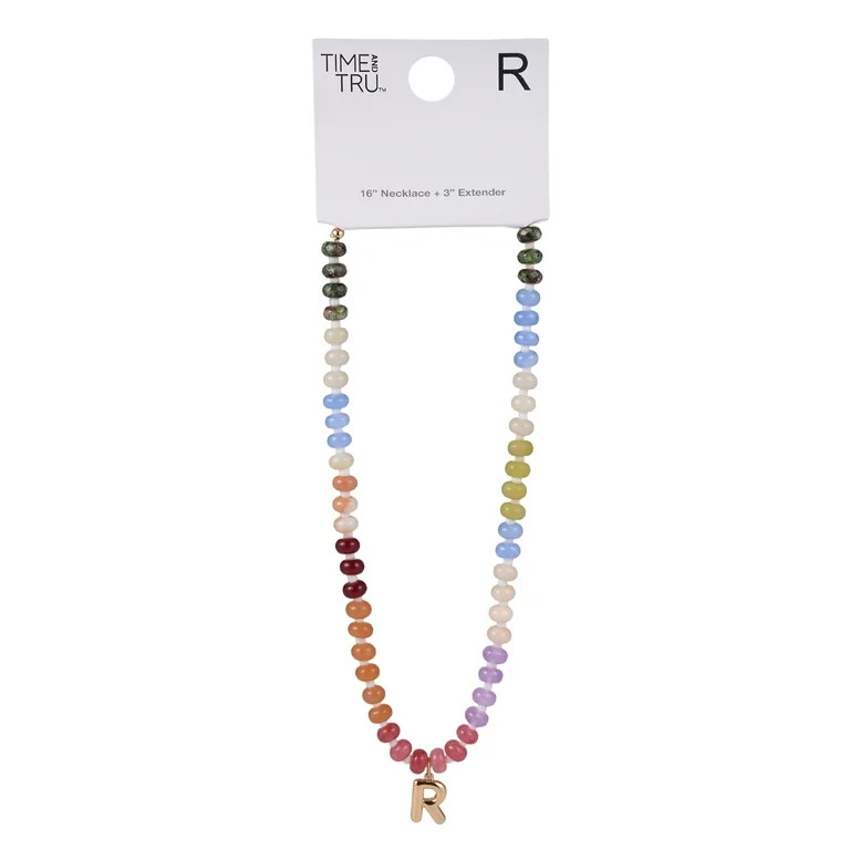 Time and Tru Goldtone Multicolored Bead Initial "R" Necklace | Walmart (US)