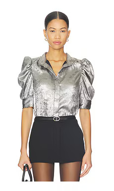FRAME The Shiny Gillian Blouse in Gunmetal from Revolve.com | Revolve Clothing (Global)