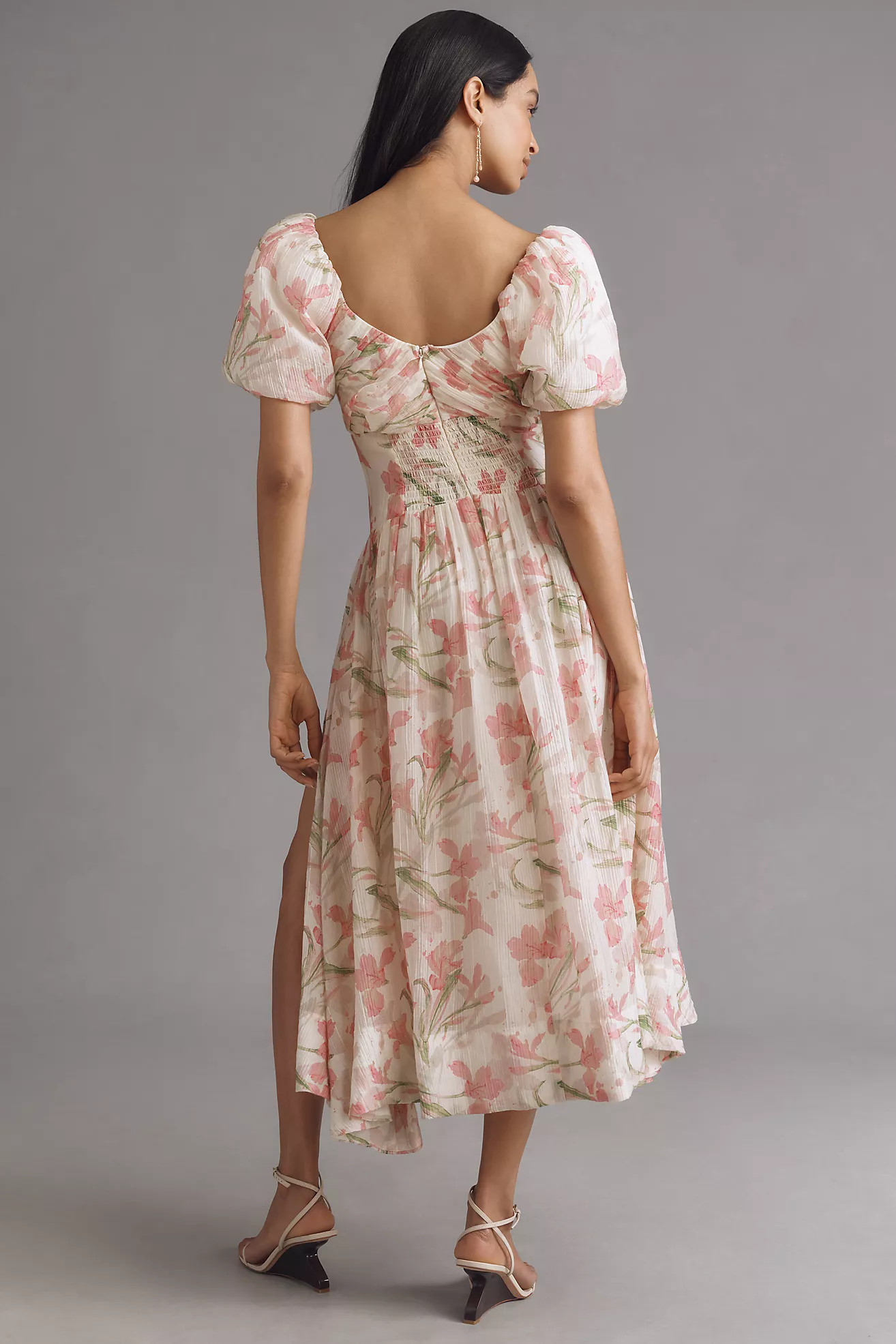 ASTR The Label Sasila Puff-Sleeve Midi Dress | Anthropologie (US)