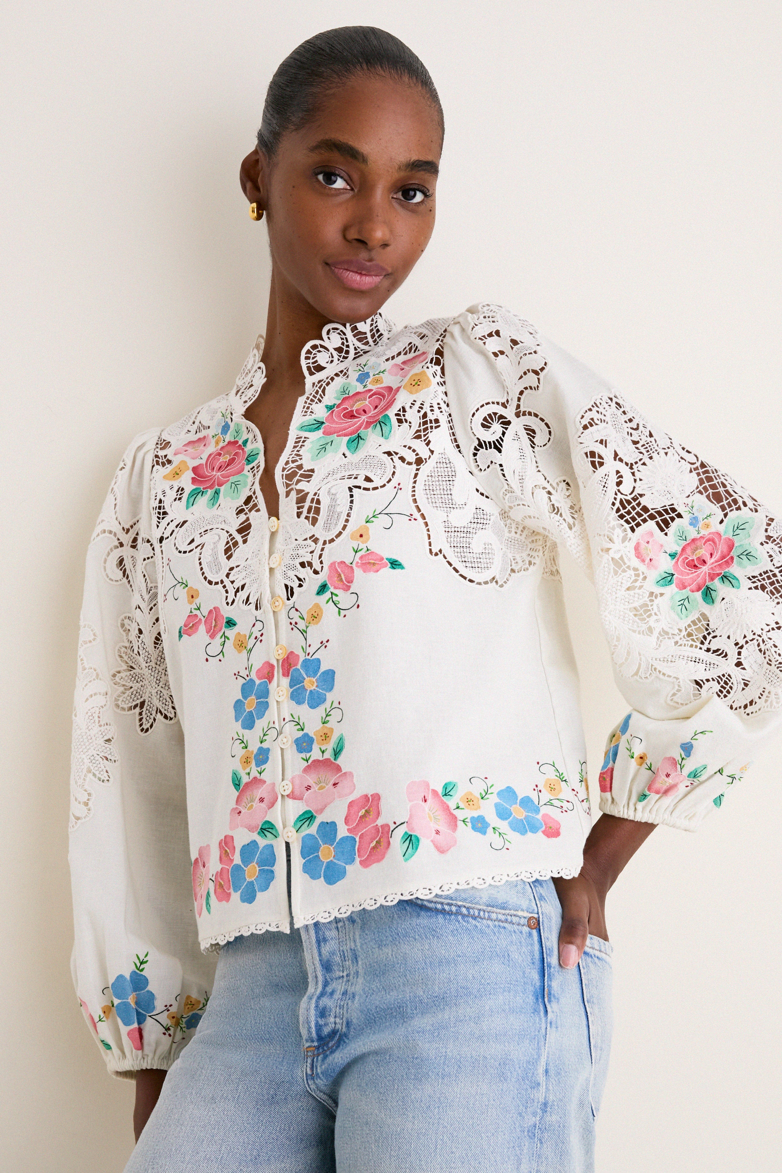 Multi Astrid Embroidery Long Sleeve Blouse | Tuckernuck (US)