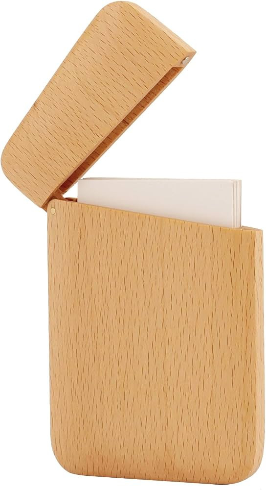 Wood Business Card Holder Wooden Magnetic Business Card Case Portable Simple (Beech Wood) | Amazon (US)