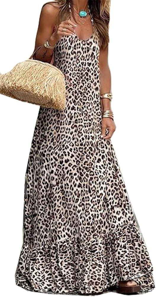 Recious Womens Sexy Sleeveless Deep V Neck Leopard Printed Bodycon Party Clubwear Holiday Dress | Amazon (US)