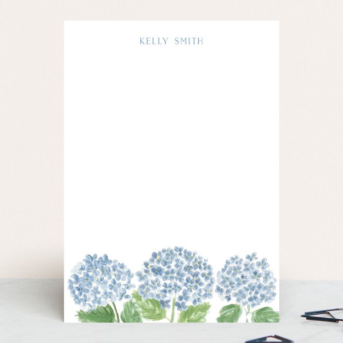 "Hydrangea Love" - Customizable 5x7 Personalized Stationery in Blue by Lydia Carns. | Minted