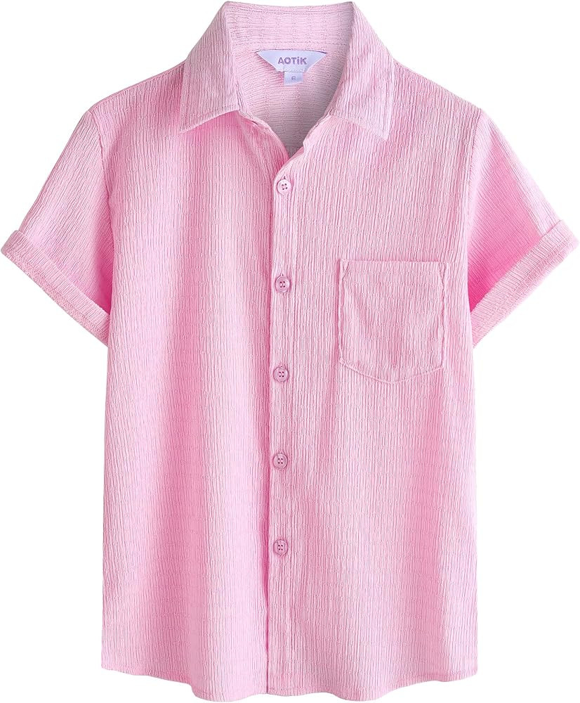 Boys Shirts Casual Button Down Shirt Short Sleeve Dress Shirt     Button Up Shirt, Ribbed Fabric,... | Amazon (US)