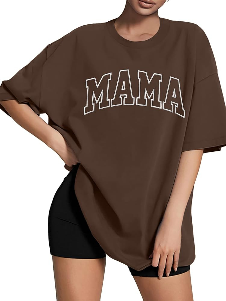 Mama Shirt for Women: Oversized Mom T Shirt Embroidered Letter Printed Tee Shirt | Amazon (US)