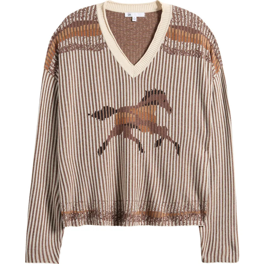 DR2 by Daniel Rainn Horse V-Neck Sweater in Ivory/Chocolate at Nordstrom Rack, Size X-Large | Nordstrom Rack
