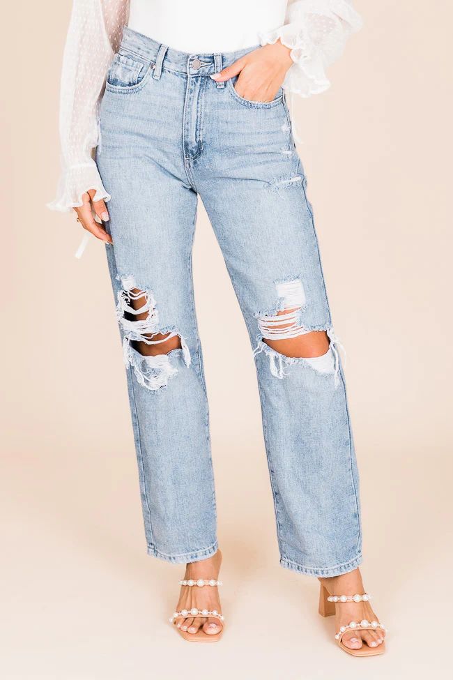 Cameron Light Wash High Rise Distressed Dad Jeans | Pink Lily