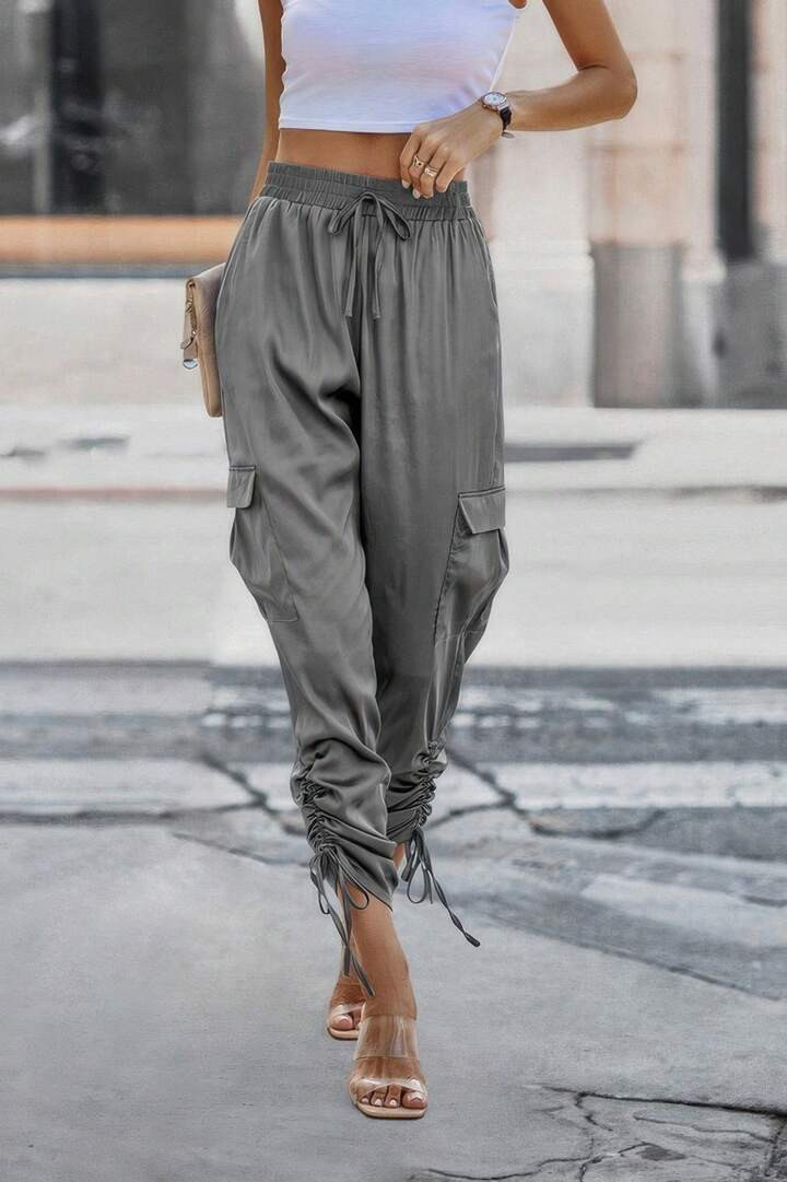 Stacked Hem Cargo Pants – Drawstring Cuffs, Flap Pockets, Stretch Fit | SHEIN