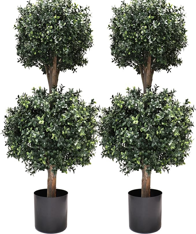 4Ft Artificial Boxwood Double Ball Topiary Trees,2PACK Faux Topiaries Tree Store Garden Indoor&Ou... | Amazon (US)