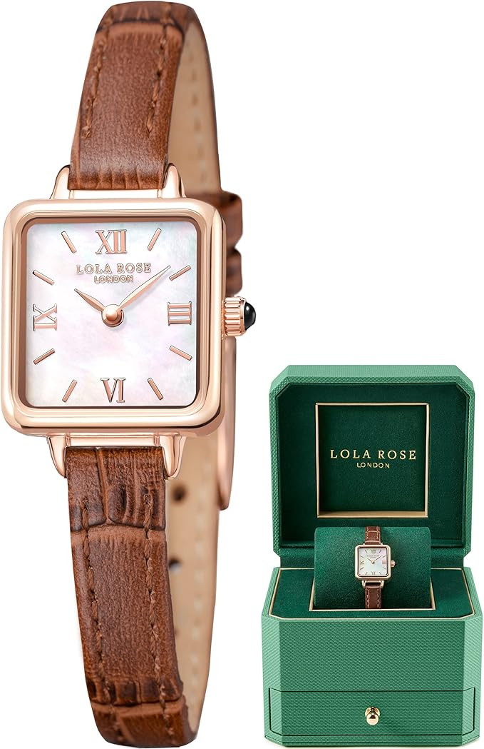 Lola Rose Women's Dainty Watch, Genuine Brown Leather Strap Wrist Watch. Mother of Pearl Dial La... | Amazon (US)
