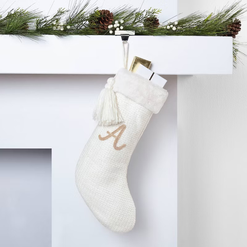 Luxe Knit Monogram Christmas Stocking White/Gold Letter - Wondershop™ | Target